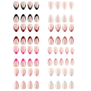 Short French press-on nails set with 16 vibrant colors and polished glossy finish