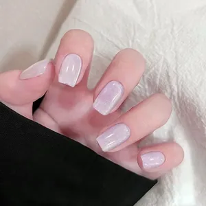 Faux Ongles à Presser Courts Carrés Œil de Chat Violet Clair Réutilisables pour Décoration d'Ongles DIY Femme