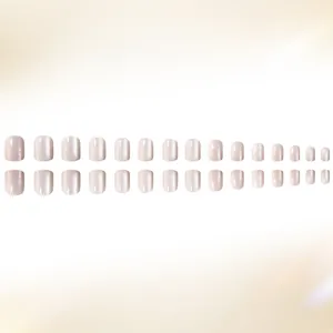 Faux ongles courts carrés œil de chat rose pâle avec effet perlé scintillant, 24 pièces