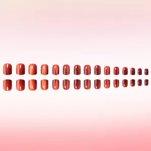 30-piece shimmering red cat-eye press-on nails with shiny metallic glitter finish