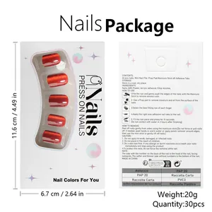 Press-on nail kit set with 24 red cat-eye nails, prep pads, mini file and glue stickers