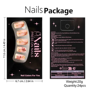 Detail of fall maple leaf press-on nail kit showing 24pcs with sizing and packaging info