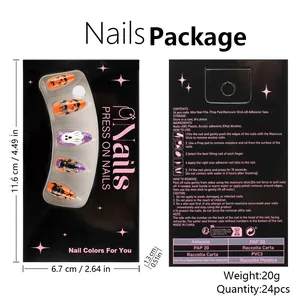 Guide des tailles et instructions détaillées pour 24 faux ongles d'Halloween