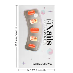 Detailed view of autumn maple leaf press-on nails with product size dimensions