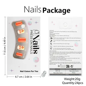 Press on nails kit including 24 orange maple leaf pieces and application tools set