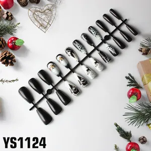 Kerst thema kunstnagels met kerstman en rendier patronen, set van 24 stuks inhoud