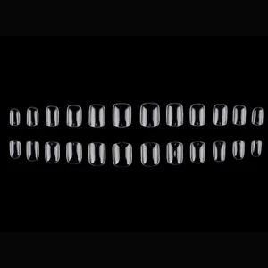 Set of 24 pieces clear full cover press on nails with size numbers on black background