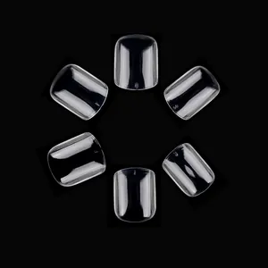 Transparent square press-on nails set with size numbering on a sleek black background