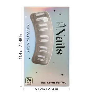 Detailed packaging dimensions and box size for 24pcs transparent press-on nails set