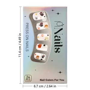 Halloween press-on nails detail showing 24pcs with spider web and pumpkin patterns