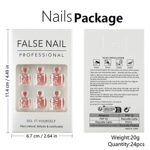 Detail view of pink gradient toenails with vine patterns and packaging dimensions