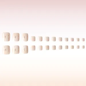 24 pezzi unghie finte piedi con sfumatura francese, motivi floreali e glitter argento