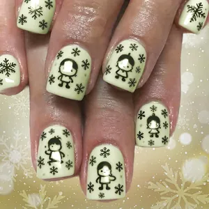 Weihnachten Kurz Eckig Künstliche Fingernägel Zum Aufkleben Mit Cartoon-Figur Und Schneeflocken Mustern Süß Glänzend Damen