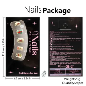 Vue détaillée du dos de l'emballage des 24 ongles de Noël avec instructions d'usage
