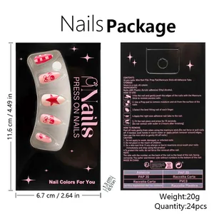 Detail view of 24pcs press-on nails set with cherry patterns and application kit