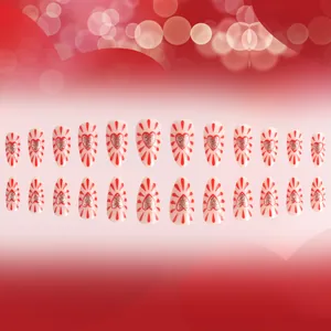 24pcs almond press-on nails with red heart glitter and radiant lines for Valentine's Day