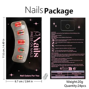 Front and back view of Christmas press-on nail packaging with festive red and green designs