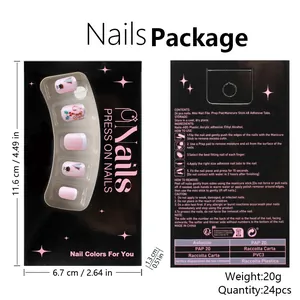 Detailed packaging showing usage instructions and ingredients for Christmas press-on nails