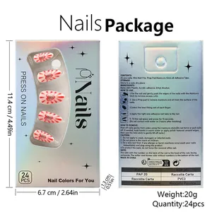 Detail of red heart press-on nail kit with holographic box and full application tools