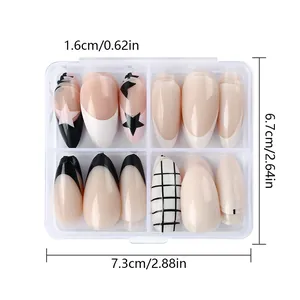 96-piece nude pink and checkered press-on nail set with a compact storage case