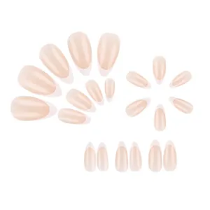 French tip press-on nail kit with 96 nude pink and white almond-shaped false nails