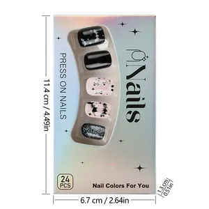 Detailed packaging showing 24pcs Halloween press-on nails with bat and skull designs