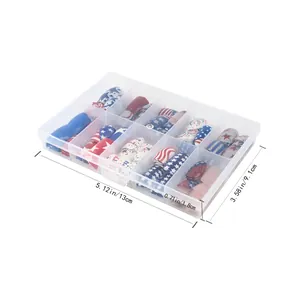 Set di unghie finte lucide corte con bandiera USA e glitter in scatola trasparente
