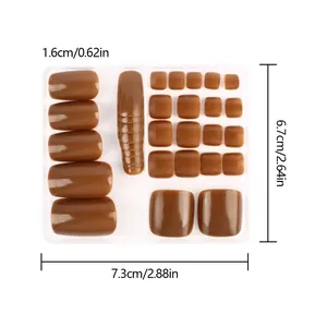 Spécifications de taille pour les faux ongles de pieds marron brillant en plateau