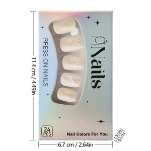Christmas press on nails packaging box with 24 pieces featuring snowflakes and stripes