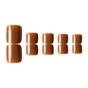 Détails des ongles de pieds adhésifs marron caramel brillant en plusieurs tailles