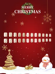 Detailed close-up of 24pcs festive Christmas nails with gold glitter and snowflake patterns