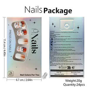 Detailed back and front view of Halloween pumpkin press-on nails packaging and instructions
