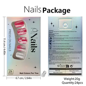 Short square press-on nails set with Christmas snowflake design and tool dimensions