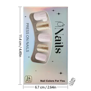Detailed view of 24pcs Christmas press-on nails with snowflakes in a laser gift box