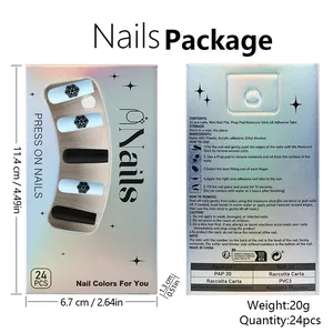 Macro view of blue snowflake matte press-on nails packaging with detailed instructions
