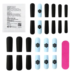Detail view of 24pcs matte Christmas fake nails with snowflake patterns and glue stickers