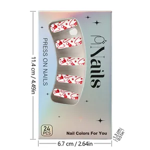 Weihnachts-Nägel zum Aufkleben mit roten Mustern in holografischer 24-Stück Packung