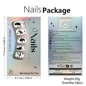 Holographic packaging detail for 24pcs Halloween press-on nails with ghost patterns
