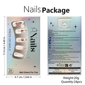 Macro view of leopard heart and floral press-on nail packaging with 11.4cm x 6.7cm dimensions