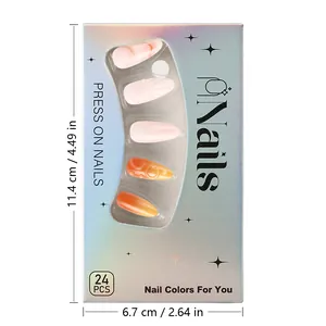 Detail view of 24pcs 3D floral press-on nails with orange gradient and laser packaging