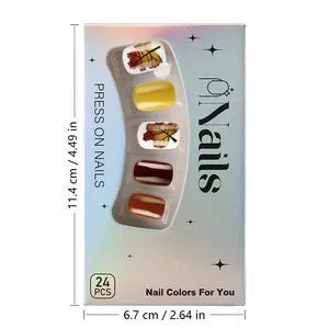 Holographic box set of 24 pieces short square press on nails with maple leaf autumn designs