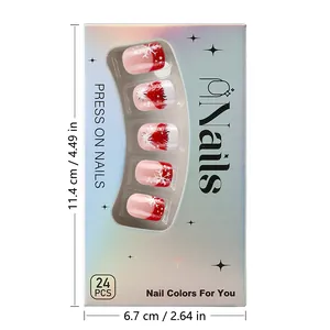 Short square Christmas press on nails with Santa Claus and snowflake design 24pcs set