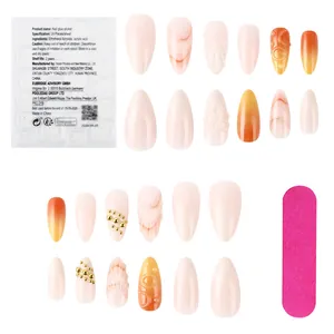 Short 3D relief press-on nails set with shell flowers, adhesive tabs and nail file