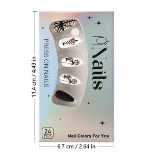 Short matte leopard Christmas press on nails set with holiday tree designs 24pcs