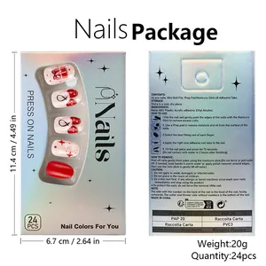 Christmas press on nails set with red bow designs and full application kit in silver box
