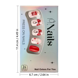 Detailed view of 24pcs Christmas press-on nails with red bows and gift patterns