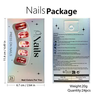 Short press-on nail kit with dark maple leaf designs and glitter finish in 24 pieces