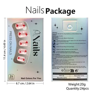 Set unghie finte corte rosa con cuori rossi incluse 24 pezzi e kit di strumenti