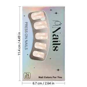 Coffret de faux ongles courts avec cœurs blancs et dimensions du packaging laser