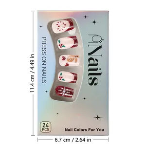Short square Christmas press-on nails featuring gingerbread man and snowflake designs